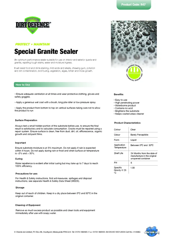 Special Granite Sealer Datasheet PDF 